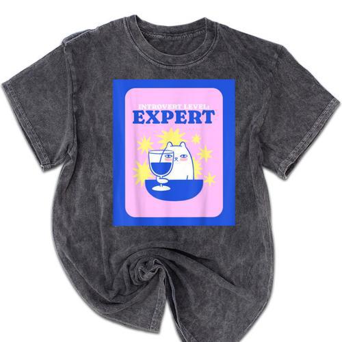 Fun Cute Introvert Cat Character With Wine Mineral Wash Tshirts - Raresse