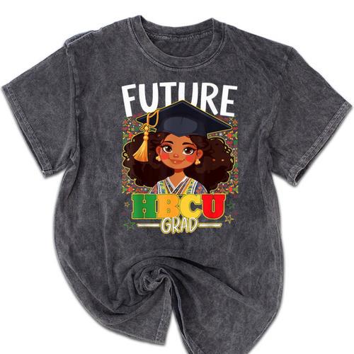 Future HBCU Grad Afro Girl College Graduation Kids Mineral Wash Tshirts - Best Gift Smart