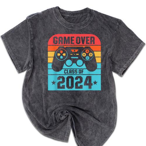 Game Over Class Of 2024 Shirt Students Graduation Mineral Wash Tshirts - Best Gift Smart