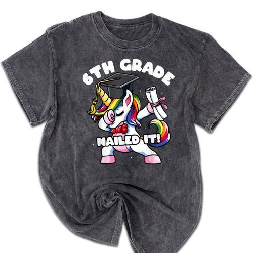 Girls Dabbing Unicorn 6th Sixth Grade Nailed It Graduation Mineral Wash Tshirts - Best Gift Smart