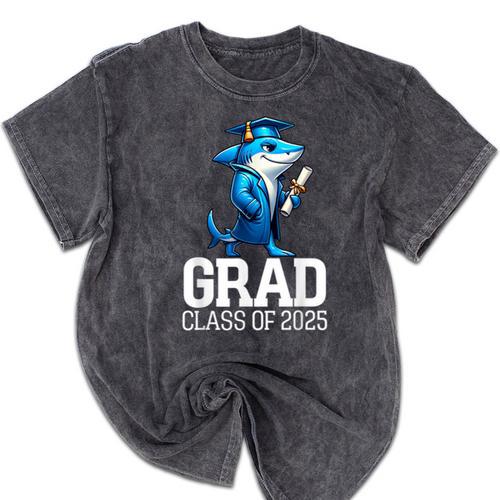 Grad Class Of 2025 Boys Shark Graduation Graduated Mineral Wash Tshirts - Best Gift Smart