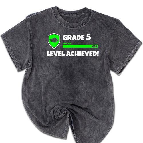 Grade 5 Level Achieved Video Gamer 5th Grade Graduation Mineral Wash Tshirts - Best Gift Smart