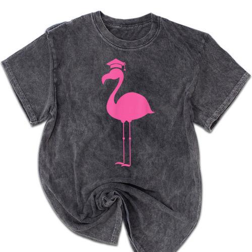 Graduate Cute Pink Flamingo Graduation Mineral Wash Tshirts - Best Gift Smart