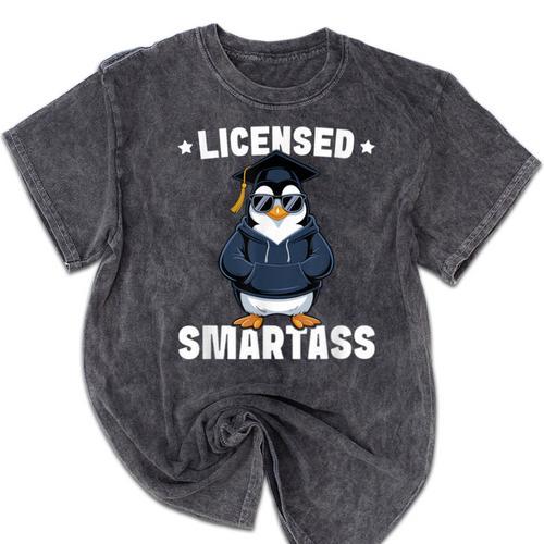 Graduation Penguin Licensed Smartass Graduate Mineral Wash Tshirts - Best Gift Smart