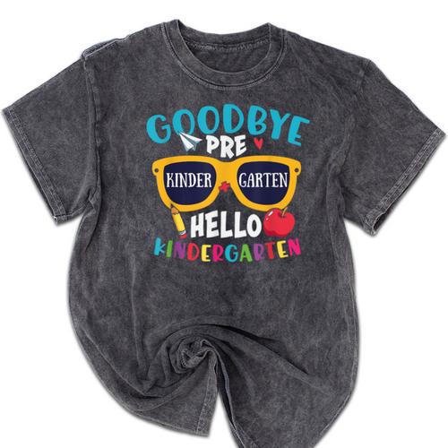 Graduation Shirt Goodbye PreK Hello Kindergarten School Mineral Wash Tshirts - Best Gift Smart