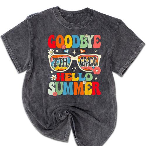 Groovy Goodbye 7th Grade Graduation Hello Summer Kids Mineral Wash Tshirts - Best Gift Smart