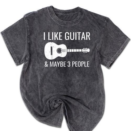 I Like Guitar & Maybe 3 People Music Introvert Guitar Mineral Wash Tshirts - Raresse