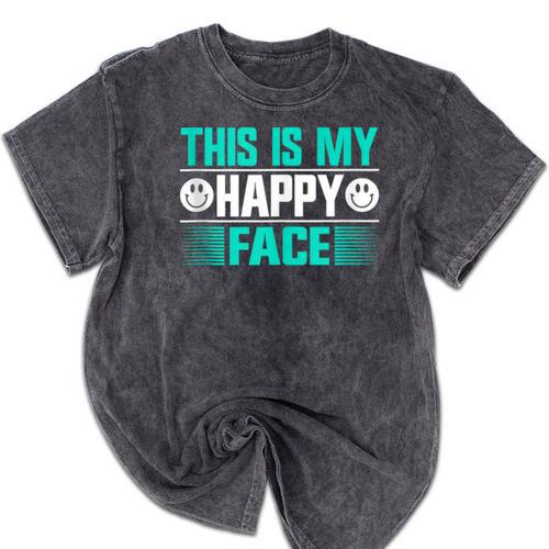 This Is My Happy Face Introvert Mineral Wash Tshirts - Raresse