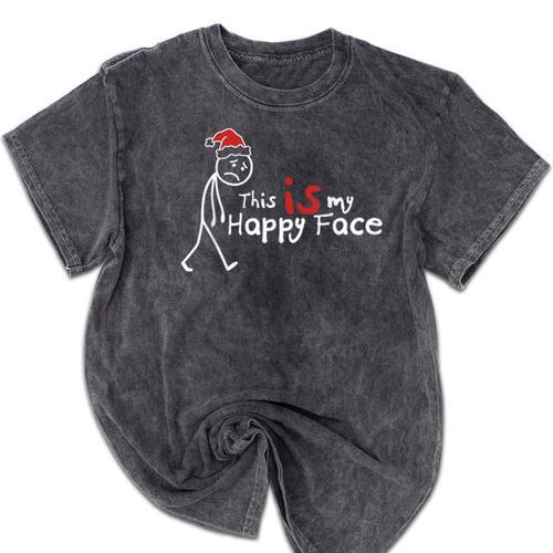 This Is My Happy Face List Christmas Introvert Mineral Wash Tshirts - Raresse