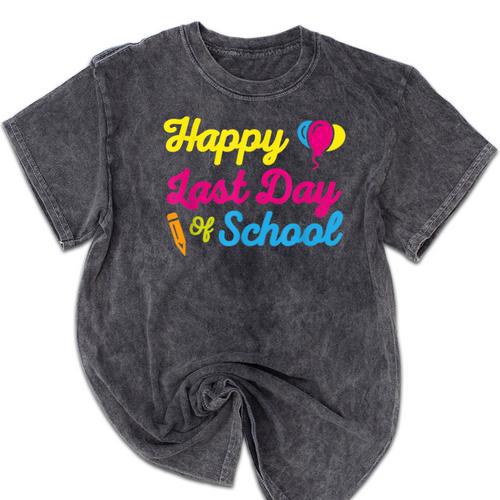 Happy Last Day Of School Graduation Teacher Students T-Shirt Mineral Wash Tshirts - Best Gift Smart