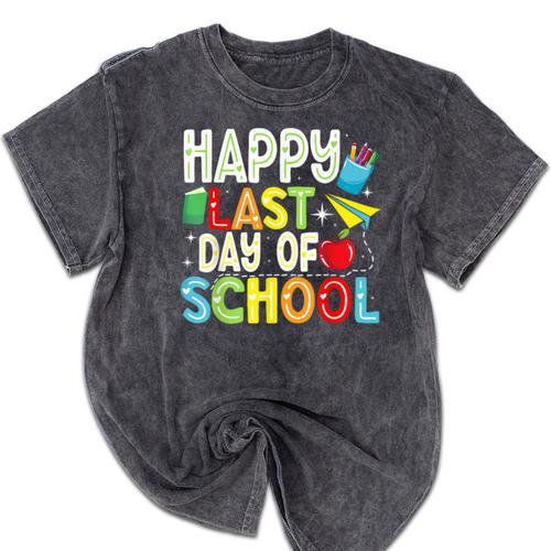Happy Last Day Of School Teacher Kids Boys Girls Graduation Mineral Wash Tshirts - Best Gift Smart