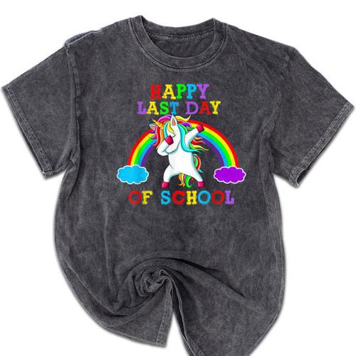 Happy Last Day Of School Teacher Student Graduation Unicorn Mineral Wash Tshirts - Best Gift Smart