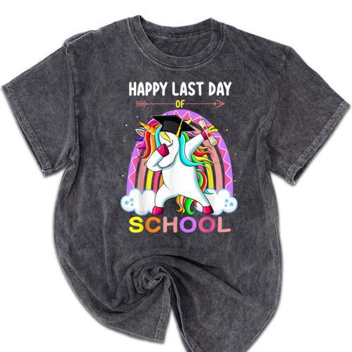 Happy Last Days Of School Graduation Class 2022 Unicorn Girl Mineral Wash Tshirts - Best Gift Smart
