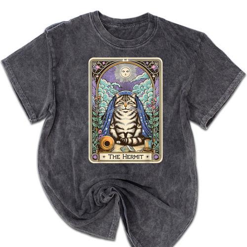 The Hermit Cat Tarot Card Introvert By Georgi Mineral Wash Tshirts - Raresse