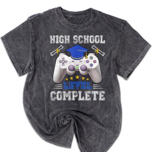 High School Level Complete Class Of 2025 Graduation Mineral Wash Tshirts - Best Gift Smart