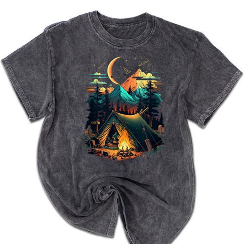 Id Rather Be Camping Great Outdoors Love Glamping Introvert Mineral Wash Tshirts - Raresse