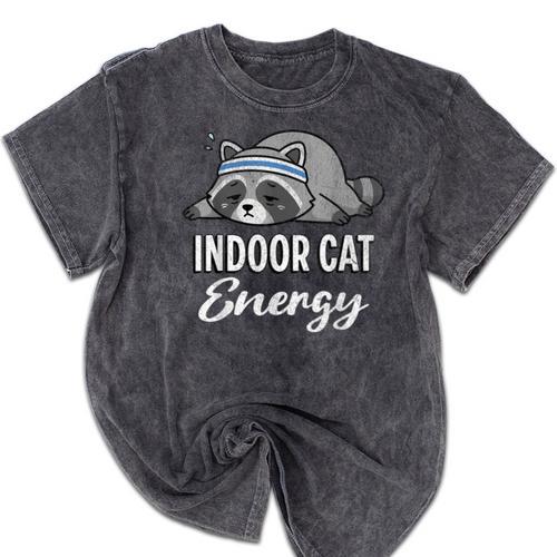 Indoor Cat Energy Raccoon Introvert Anti Social Mascot Mineral Wash Tshirts - Raresse