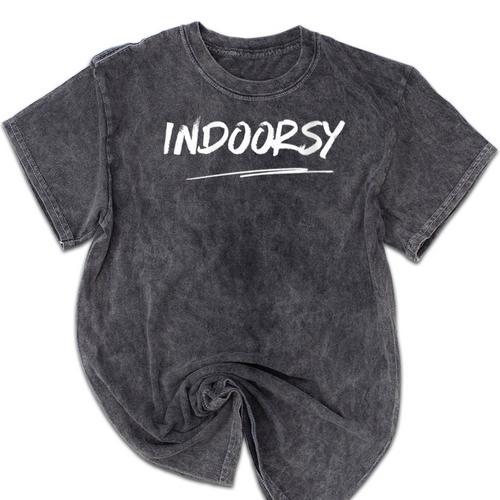 Indoorsy For Men Women Adult Introvert Matching Mineral Wash Tshirts - Raresse