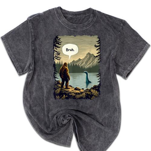 Introvert Bigfoot Sasquatch Loch Ness Monster Bruh Mineral Wash Tshirts - Raresse