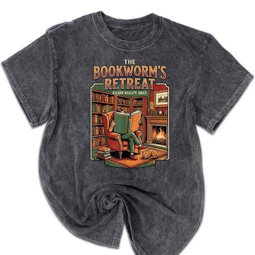 Introvert Book Lover The Bookworm's Retreat Mineral Wash Tshirts - Raresse