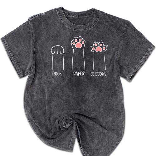 Introvert Cat Animal Rescue Pet Lover Apparel Rock Paper Scissors Hand Game Cute Paw Cat Mineral Wash Tshirts - Raresse