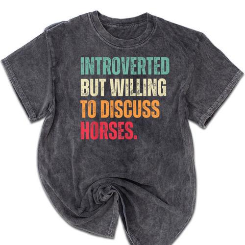 Introvert Cute Horse Lover Horse Riding Equestrian Mineral Wash Tshirts - Raresse