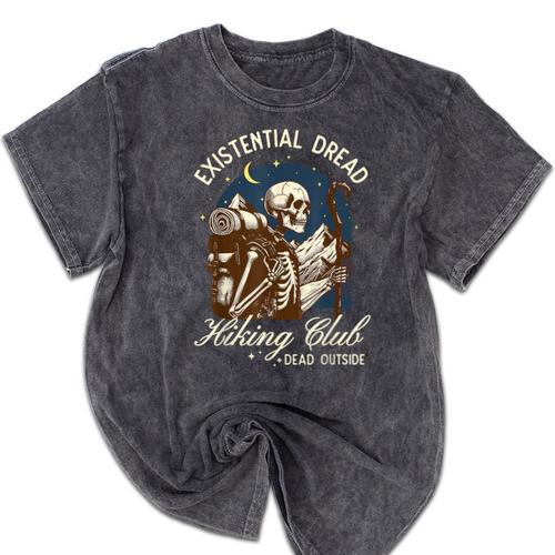 Introvert Hiking Club Antisocial Overthinking Anxiety Mineral Wash Tshirts - Raresse
