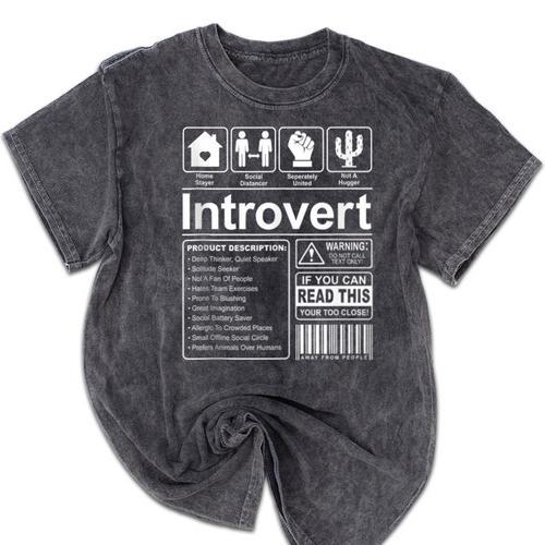 Introvert Label Antisocial Loner Socially Awkward Mineral Wash Tshirts - Raresse