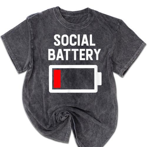Introvert Low Social Battery Level Anti Social People Mineral Wash Tshirts - Raresse