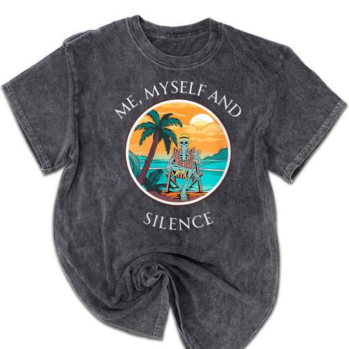 Introvert Relaxation Me Myself And Silence Summer Vacation Mineral Wash Tshirts - Raresse