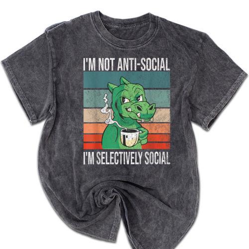 Introvert Selectively Social Anti-Social Shy Mineral Wash Tshirts - Raresse