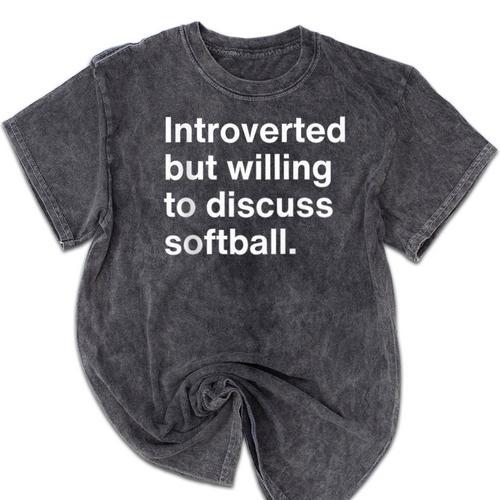 Introvert Softball Player Quote Mineral Wash Tshirts - Raresse