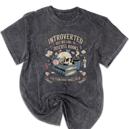 Introverted But Willing To Discuss Books Club Cozy Aesthetic Mineral Wash Tshirts - Raresse