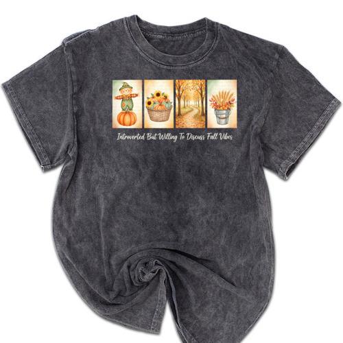 Introverted But Willing To Discuss Fall Vibes Autumn Pumpkin Mineral Wash Tshirts - Raresse