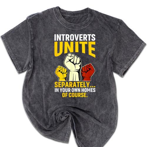 Introverts Unite Introvert Antisocial Anti Social Mineral Wash Tshirts - Raresse