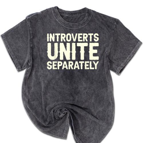 Introverts Unite Separately I Introvert Mineral Wash Tshirts - Raresse
