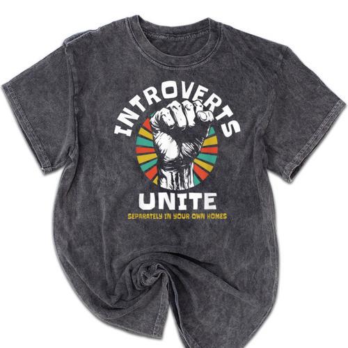 Introverts Unite Separately Own Homes Emblem Mineral Wash Tshirts - Raresse