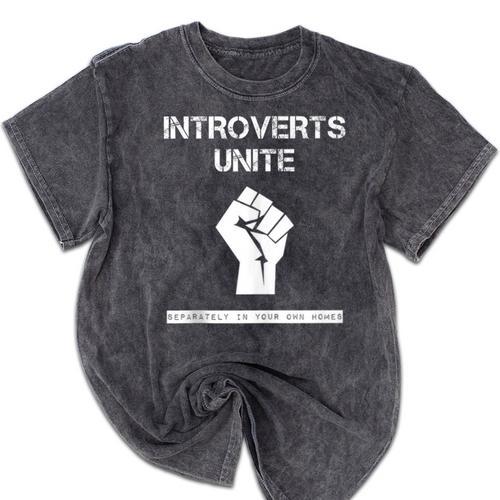 Introverts Unite Separately In Your Own Homes Sarcasm Mineral Wash Tshirts - Raresse