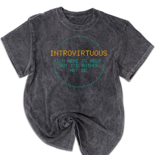 Introvirtuous Retro Pixel Funny Introvert Quote Mineral Wash Tshirts - Raresse