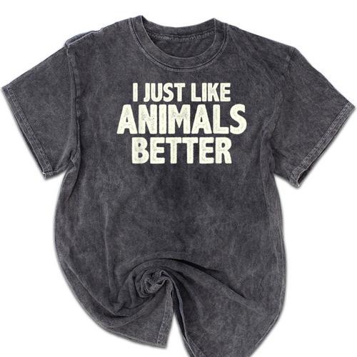 I Just Like Animals Better I Introvert Mineral Wash Tshirts - Raresse