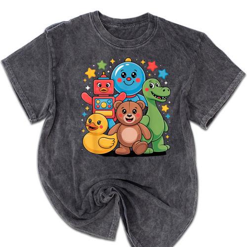 Kidcore Aesthetic Retro Vibes Colorful Cartoon Nostalgia Mineral Wash Tshirts - Figerry