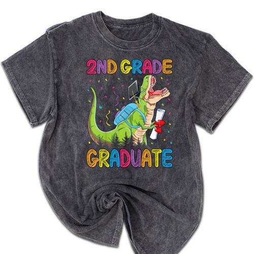 Kids 2nd Grade Graduate Dinosaur Trex 2nd Grade Graduation Mineral Wash Tshirts - Best Gift Smart