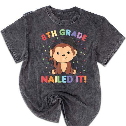 Kids 8th Grade Nailed It Monkey Graduation Mineral Wash Tshirts - Best Gift Smart