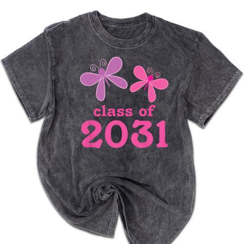 Kids Class Of 2031 Kindergarten Girls Graduation T-Shirt Mineral Wash Tshirts - Best Gift Smart