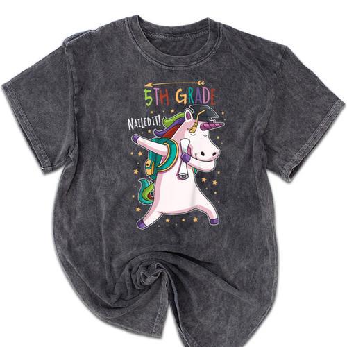 Kids Dabbing Unicorn Graduation 5th Grade Class Of 2019 Mineral Wash Tshirts - Best Gift Smart