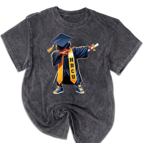 Kids HBCU Boys Grad Dabbing Graduation Mineral Wash Tshirts - Best Gift Smart