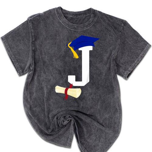 Kids Initial J Letter For Boys Preschool Graduation Kindergarten Mineral Wash Tshirts - Best Gift Smart
