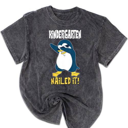Kids Kindergarten Dabbing Penguin Nailed It Graduation Class 2021 Mineral Wash Tshirts - Best Gift Smart