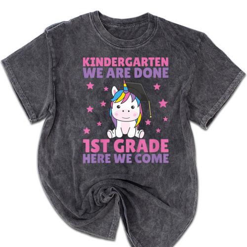 Kids Kindergarten Graduate Unicorn Graduation Mineral Wash Tshirts - Best Gift Smart