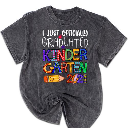 Kids Kindergarten Graduation Class Of 2021 Shirt I Just Graduated Mineral Wash Tshirts - Best Gift Smart